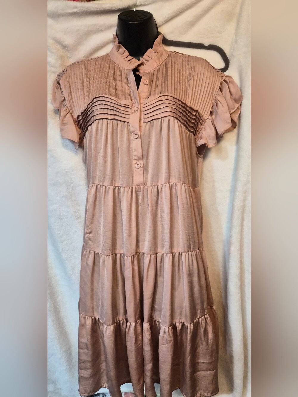Muche et Muchette Dusty Rose Ruffled Teired Mini Dress One Size Pleated